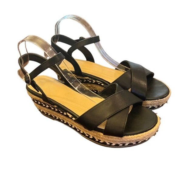 Nautica Jessi Ladies Black Ankle Strap Sandal Platform Espadrille Size 9 - Picture 2 of 8